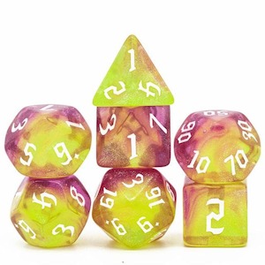 Game: RPG Dice | "Inferno Thorns" White Ink | Set of 7