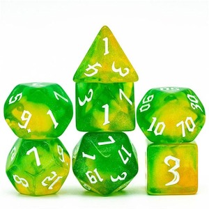 RPG Dice | "Citrus Thorns" White Ink | Set of 7