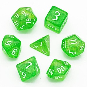 Game: RPG Dice | "Emerald Thorns" White Ink | Set of 7