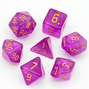 Game: RPG Dice | "Magenta Thorns" Gold Ink | Set of 7