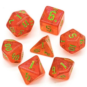 Game: RPG Dice | "Strawberry Thorns" Green Ink | Set of 7