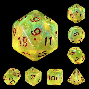 RPG Dice | "Acidic Slime" (Red Ink) | Set of 7