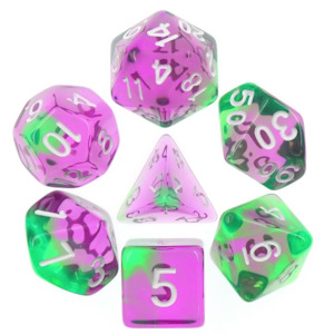 Game: RPG Dice | "Violet Evergreen" Transparent Blend | Set of 7