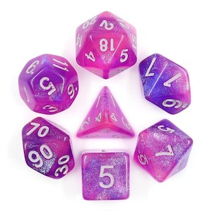 Game: RPG Dice | "Arcane Aurora" Silver Ink | Set of 7