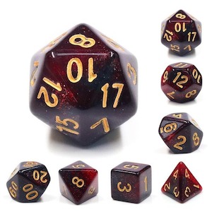 Game: RPG Dice | "Grim Aurora" Gold Ink | Set of 7