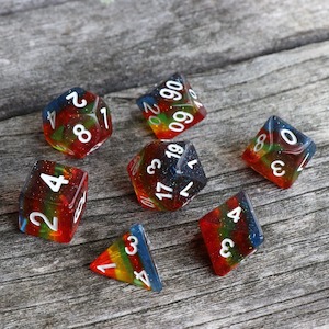 RPG Dice - Transparent Rainbow Layer Glitter - Set of 7