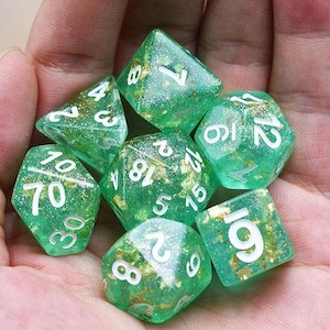 RPG Dice | Green "Gold Leaf" | Set of 7