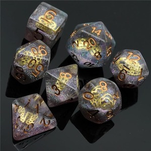 RPG Dice | "Glitter Gears" Suspended Gear | Set of 7