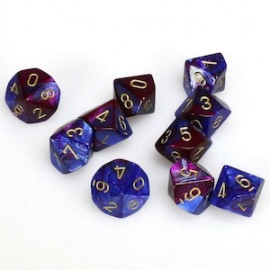 Game: CHX 26228 Gemini Polyhedral Blue-Purple/Gold Set of Ten d10s