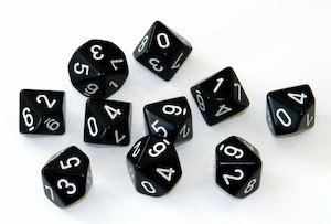 CHX 26208 Opaque Black/White Set of Ten d10s