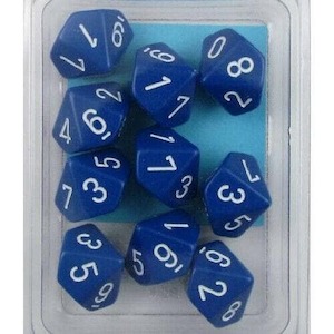 Game: CHX 26206 Opaque Blue/White Set of Ten d10s