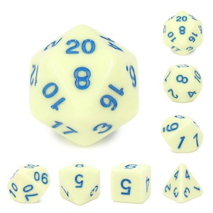 Polyhedral Dice Set | Acrylic | Pastel Eggshell (Blue Ink) | Set of 7 (D0144)