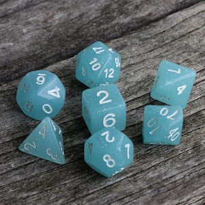 Polyhedral Dice Set | Acrylic | "Ice Blue" Translucent Glitter | Set of 7 (D0027)