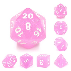 Game: Polyhedral Dice Set | Acrylic | Translucent Glitter Light Pink | Set of 7 (D0153)