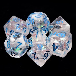 Polyhedral Dice Set | Resin | "Furious Blizzard" (Blue Ink) | Set of 7 (D0023)