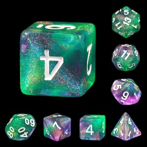 Polyhedral Dice Set | Acrylic | "Potion Seller" (White Ink) | Set of 7 (D0043)