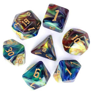 Polyhedral Dice Set | Acrylic | "Oil Thorns" Silver Ink | Set of 7 (D0173)