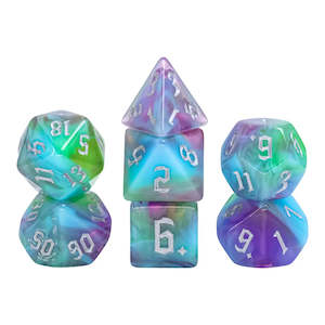 Polyhedral Dice Set | Acrylic | "Borealis Thorns" Silver Ink | Set of 7 (D0172)