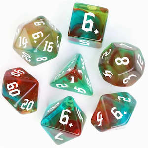 Polyhedral Dice Set | Acrylic | "Swamp Thorns" White Ink | Set of 7 (D0170)