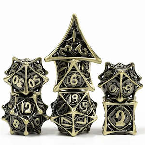 RPG Dice Set | Hollow Metal | "Spider Web" - Bronze | Set of 7 (D0249)