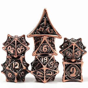 RPG Dice Set | Hollow Metal | "Spider Web" - Copper | Set of 7 (D0248)