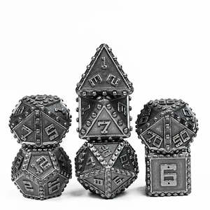 RPG Dice Set | Metal | "Rivet-ing Stuff" - Silver | Set of 7 (D0246)