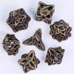 RPG Dice Set | Hollow Metal | "Celtic Knot" - Bronze | Set of 7 (D0245)