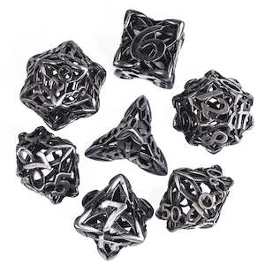 RPG Dice Set | Hollow Metal | "Celtic Knot" - Silver | Set of 7 (D0244)