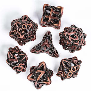 RPG Dice Set | Hollow Metal | "Celtic Knot" - Copper | Set of 7 (D0243)