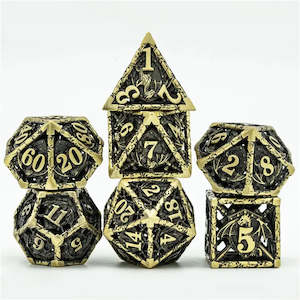 RPG Dice Set | Hollow Metal | "Dragon Shield" - Bronze | Set of 7 (D0240)