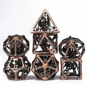 RPG Dice Set | Hollow Metal | "Contained Dragon" - Copper | Set of 7 (D0237)