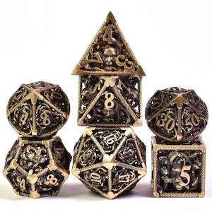 RPG Dice Set | Hollow Metal | "Medusa's Head" - Bronze | Set of 7 (D0236)