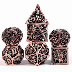 RPG Dice Set | Hollow Metal | "Medusa's Head" - Copper | Set of 7 (D0234)