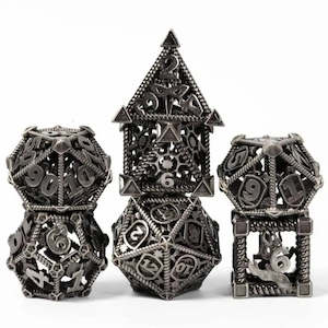 RPG Dice Set | Hollow Metal | "Character Class" - Silver | Set of 7 (D0232)