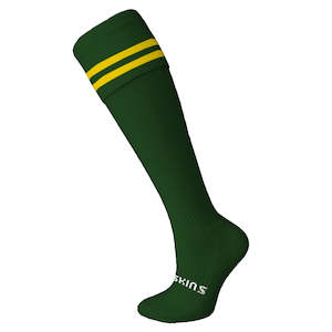 Hockey Socks Bottle Green 2 Gold Stripes