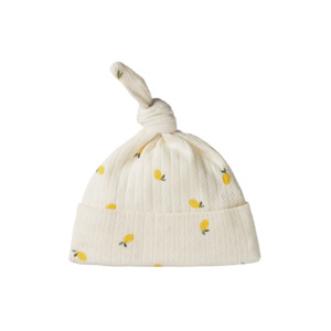 Pointelle Knotted Beanie | Lemon Print