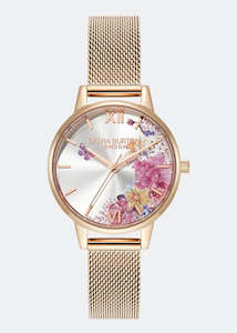 Olivia Burton Illustrated Floral Dial Rose Gold Mesh 24000226