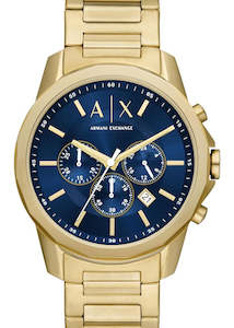 Armani Exchange Banks Blue Dial Gold Box Set Gold Bracelet Ax7151set