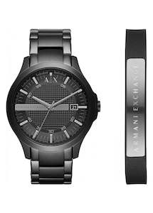 Armani Exchange Hampton Black Box Set With Leather Bracelet Ax7101