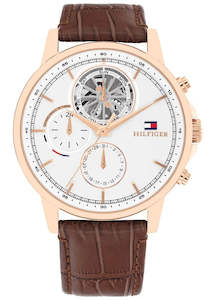 TOMMY HILFIGER STEWART WHITE DIAL BROWN LEATHER BAND 1710606