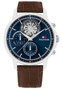 TOMMY HILFIGER STEWART BLUE DIAL DARK BROWN LEATHER BAND 1710629