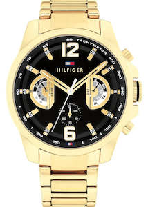 Jewellery: TOMMY HILFIGER TUCKE BLACK DIAL GOLD BRACELET 1710638