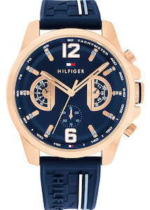 TOMMY HILFIGER TUCKE BLUE DIAL ROSE GOLD SILICONE BAND 1710637