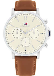 TOMMY HILFIGER TYSON CREAM DIAL BROWN LEATHER BAND 1792143