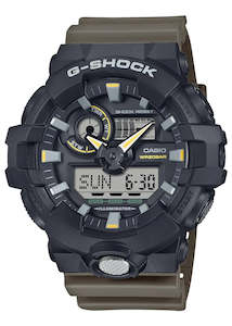 CASIO G-SHOCK ANALOGUE / DIGITAL BLACK CASE OLIVE RESIN BAND GA710TU-1A3