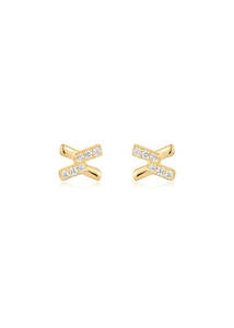 ANIA HAIE DUSK DIVAS GOLD CROSS CZ STUD EARRINGS E061-01G