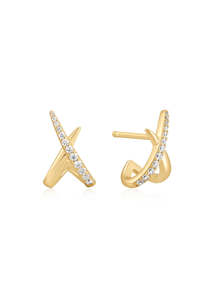 ANIA HAIE HEART HUNTER GOLD KISS POLISHED PAVE STUD EARRINGS E057-03G