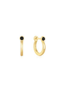 Jewellery: ANIA HAIE PUNK GOLD BLACK AGATE HUGGIE HOOP EARRINGS E053-04G