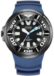 CITIZEN ECO-DRIVE PROMASTER DIVERS SEA BLACK CASE BLUE BAND BJ8055-04E