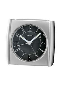 SEIKO ALARM CLOCK SILVER CASE BLACK DIAL QHE205-S